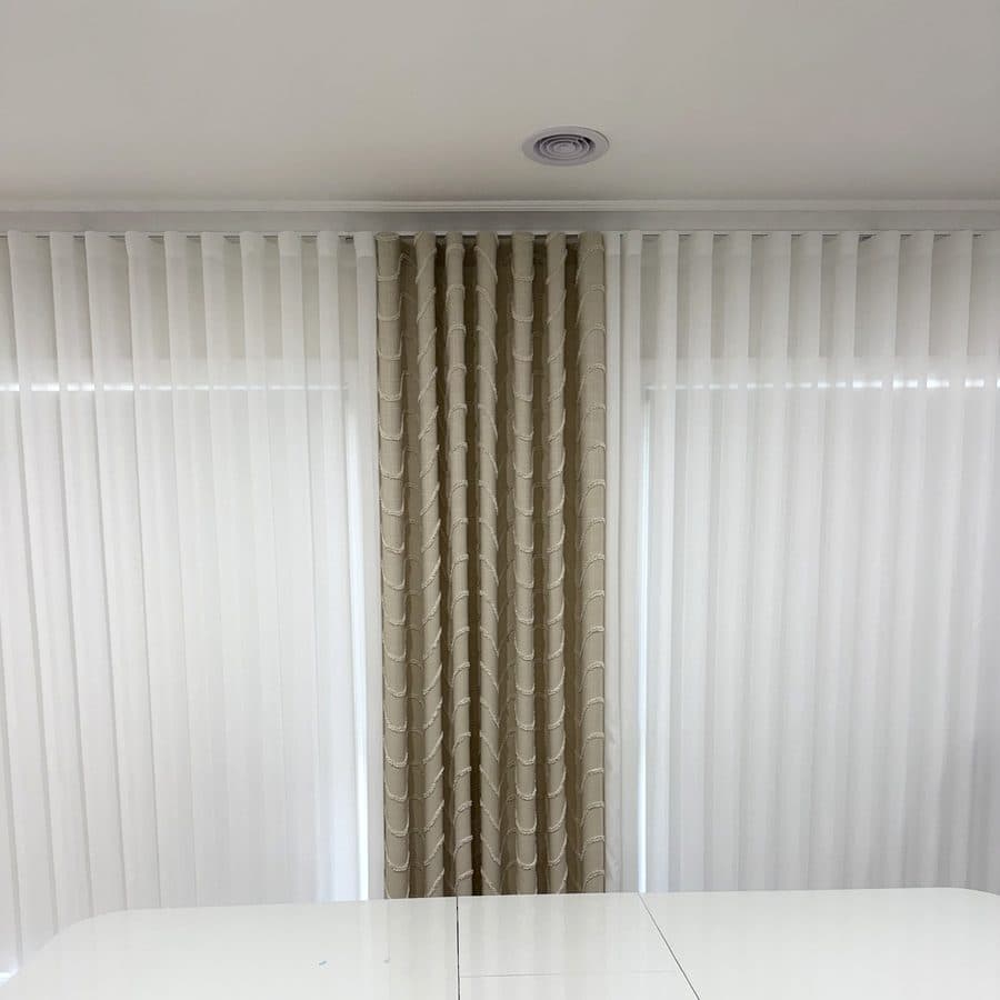Linen-look sheer curtains in a home office
